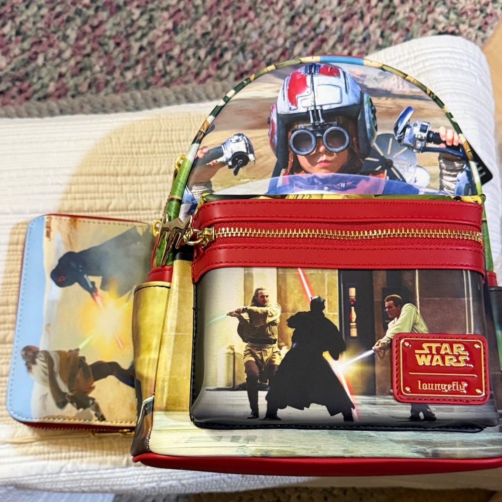 Loungefly Star Wars Phatom Menace Backpack and Wallet NWT